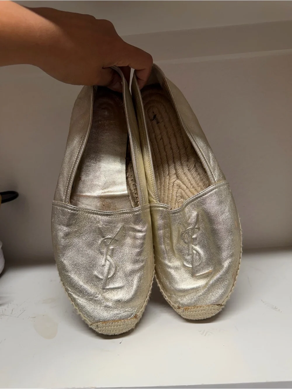 Saint Laurent Metallic Champagne Espadrille Flats